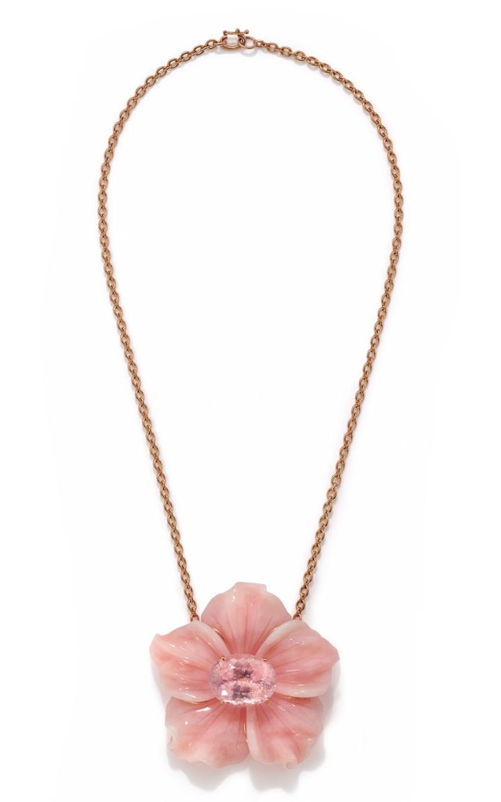 Moda Operandi Irene Neuwirth One Of A Kind Tropical Flower Necklace Set With Pink Op