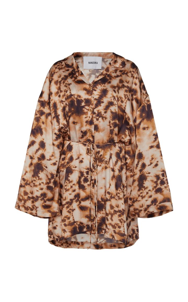 Nanushka Bakar Tie-dye Satin Mini Shirt Dress