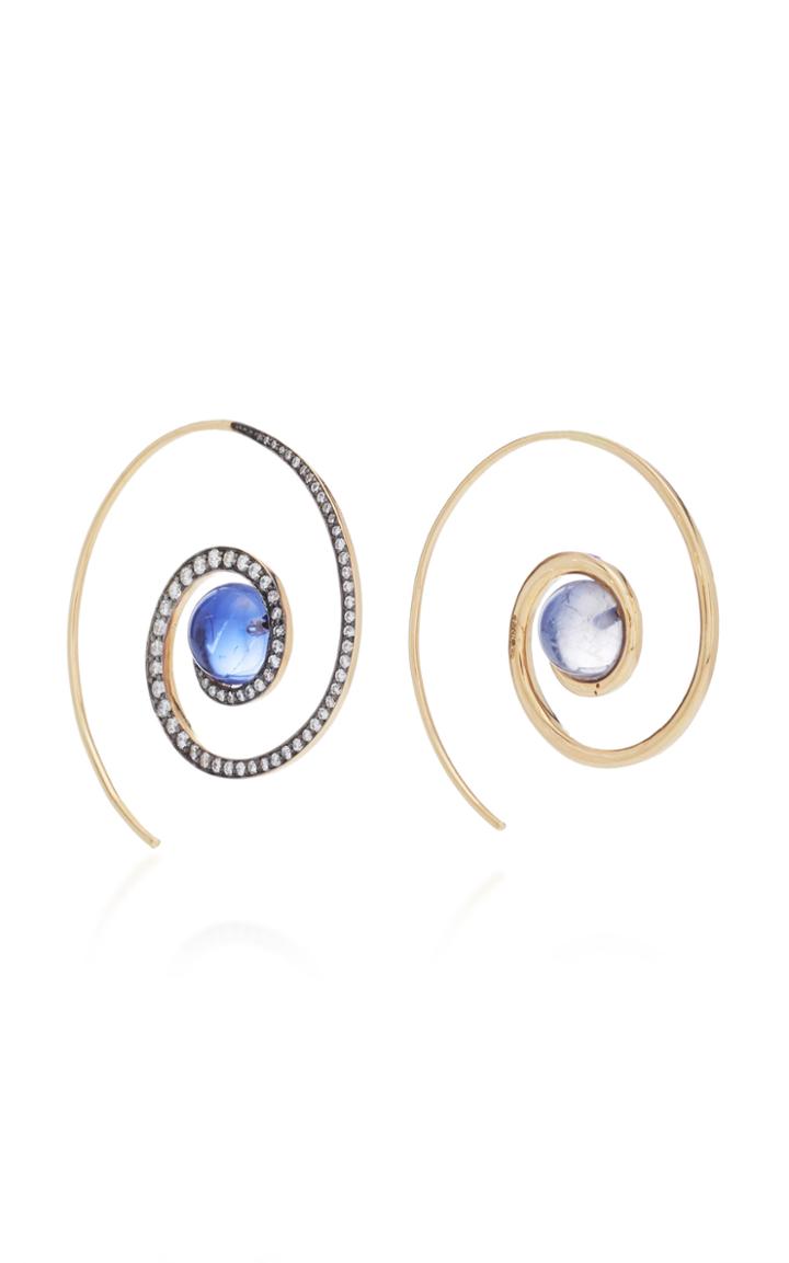 Noor Fares Spiral Moon Earrings In Yellow Gold With Iolite & Diamonds