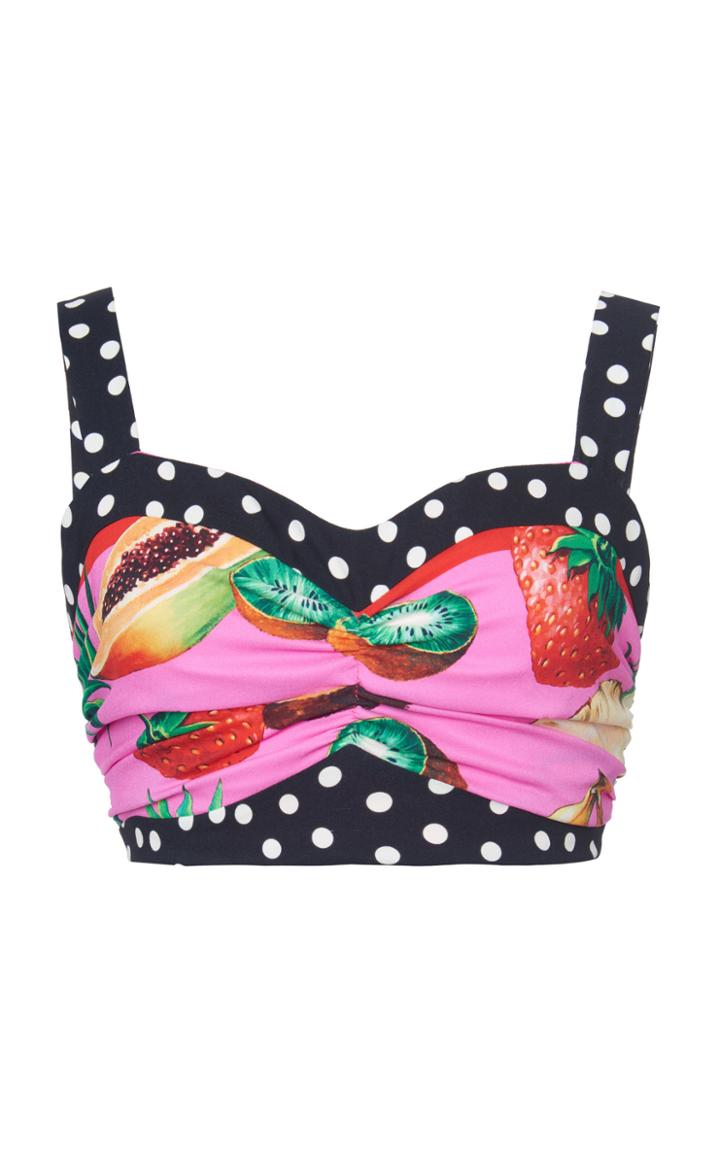 Moda Operandi Dolce & Gabbana Polka-dot Trimmed Charmeuse Cropped Top Size: 36