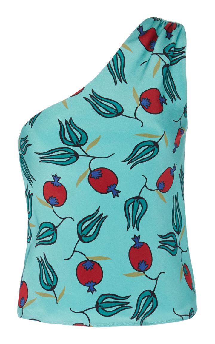 Rebecca De Ravenel One-shoulder Printed Silk Top