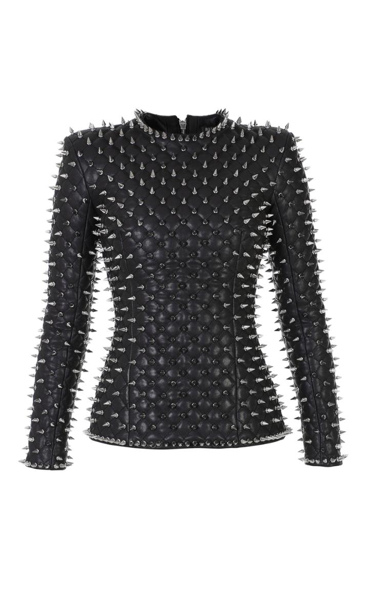 Balmain Spiked Quilted Leather Top
