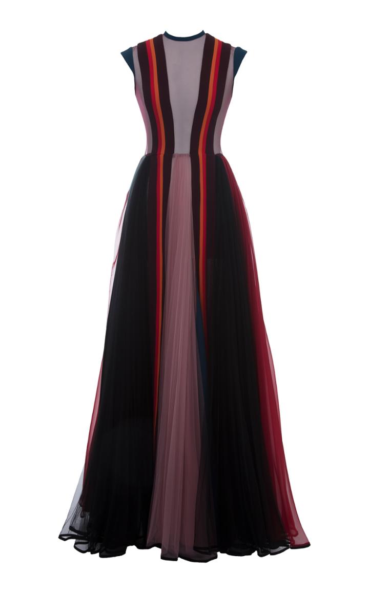 Hussein Bazaza Multi Color Silk Short Sleeve Dress