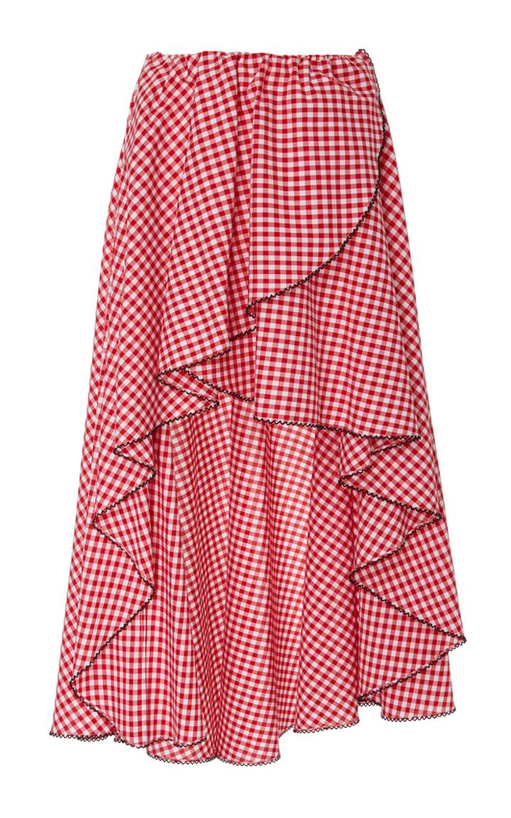 Caroline Constas Adelle Ruffled Check Print Skirt