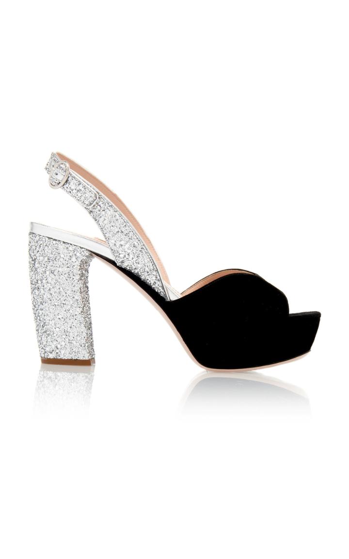 Miu Miu Glittered Suede Platform Sandals