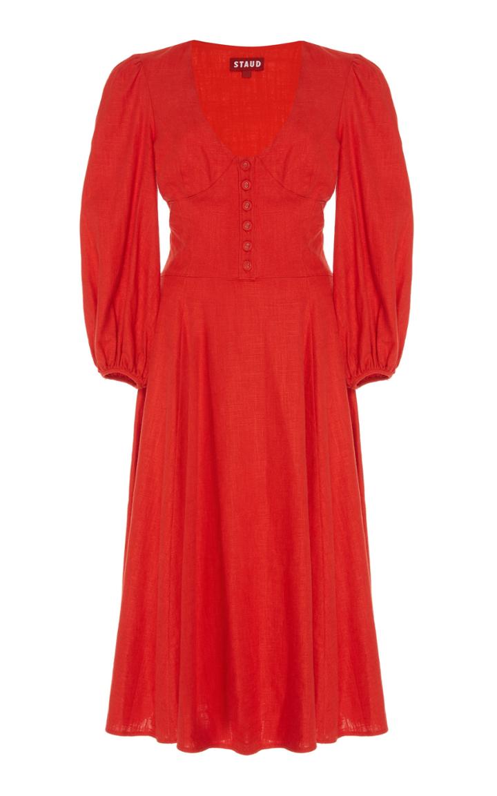Staud Birdie Linen-blend Jersey Midi Dress