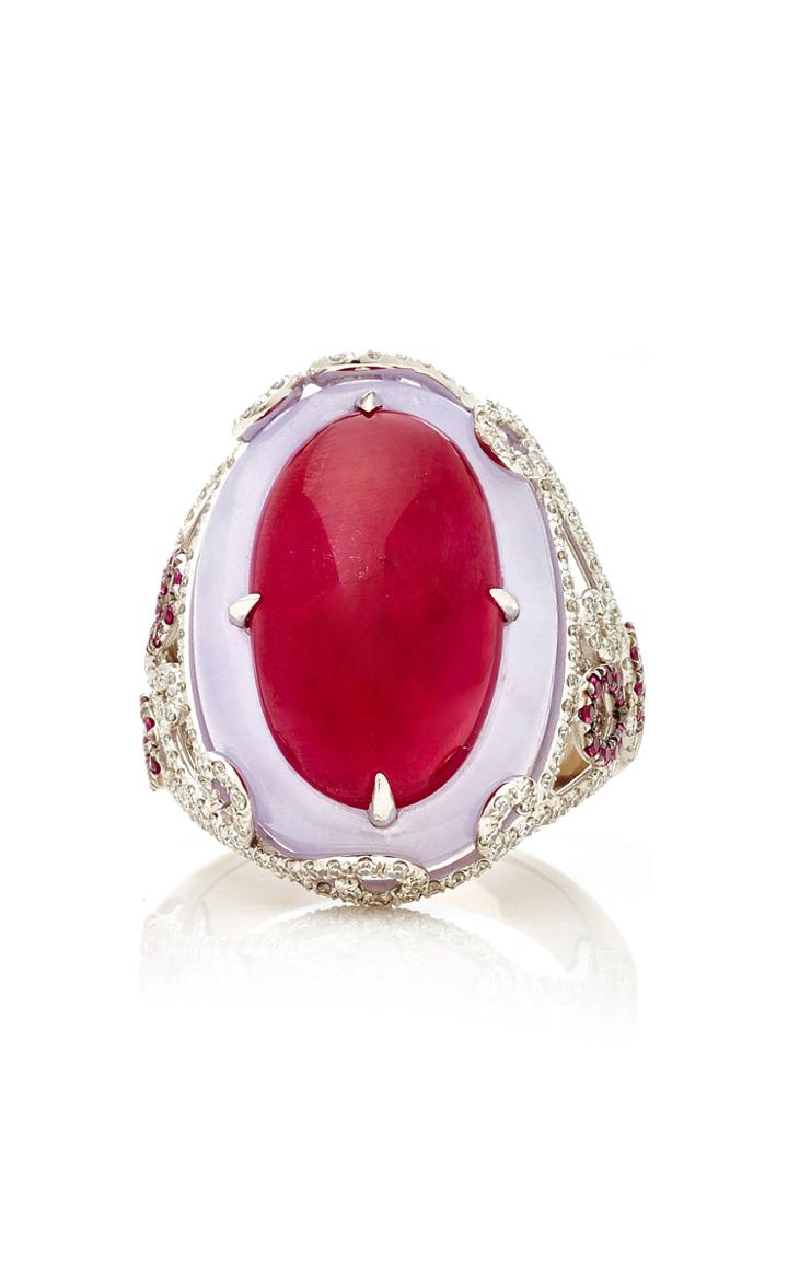 Martin Katz Oval Ruby Cabochon And Lavender Jade Ring