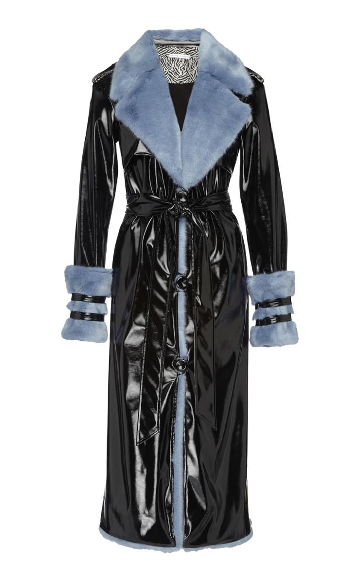 Eleanor Balfour Serena Faux Fur-trimmed And Vinyl Trench Coat