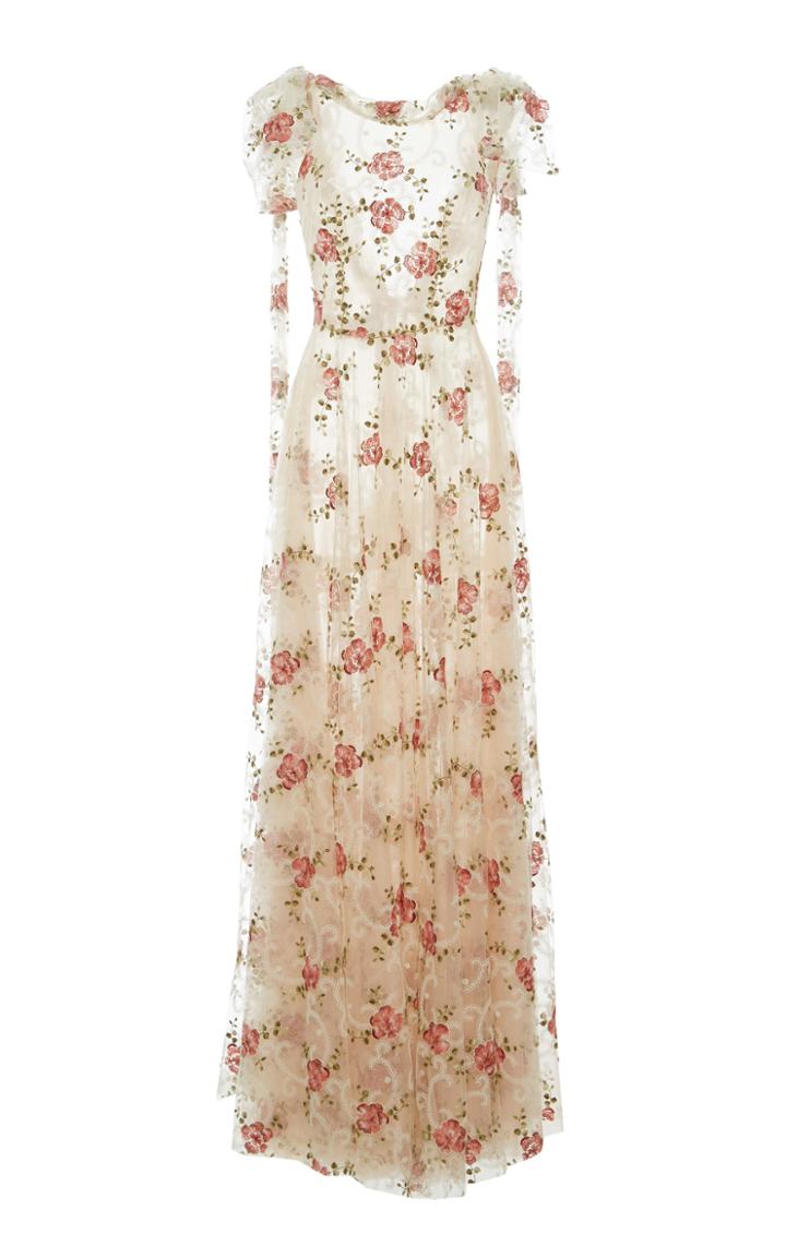 Luisa Beccaria Tulle Embroidered Floral Long Dress