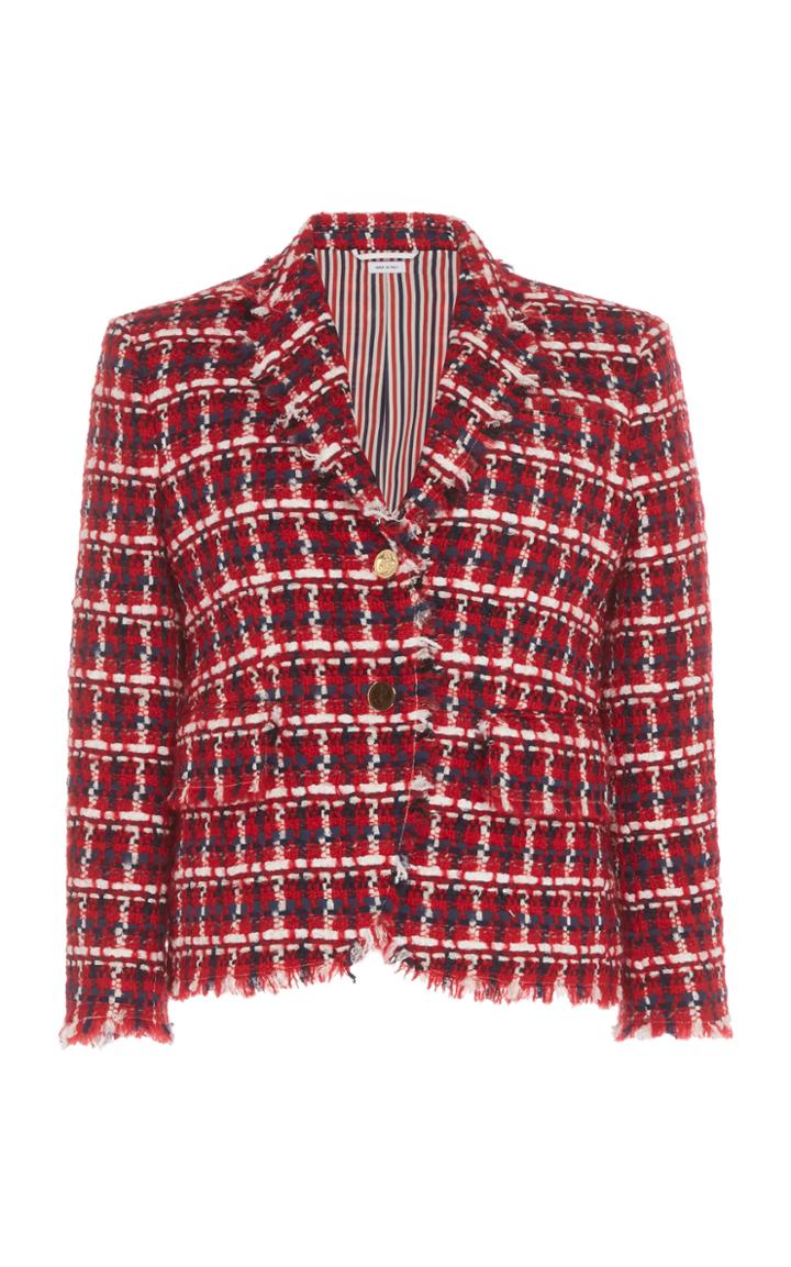 Thom Browne Check Tweed Frayed Blazer