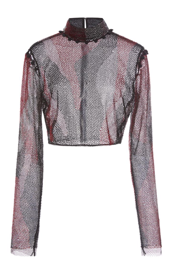 Prabal Gurung Long Sleeve Crystal Mesh Blouse
