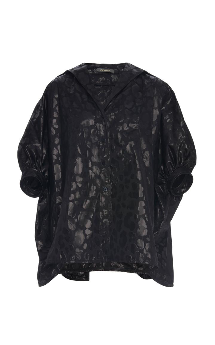 Zac Posen Collared Leopard-print Brocade Blouse