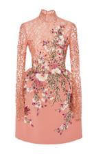 Georges Hobeika Embroidered Lace Long Sleeve Mini Dress