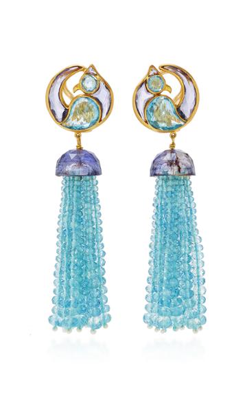 Munnu The Gem Palace Aquamarine And Iolite Bird Tassel Earrings