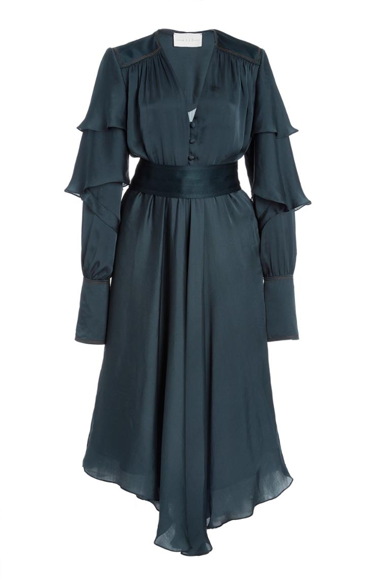 Moda Operandi Arj Celeste Silk Ruffle Sleeve Dress