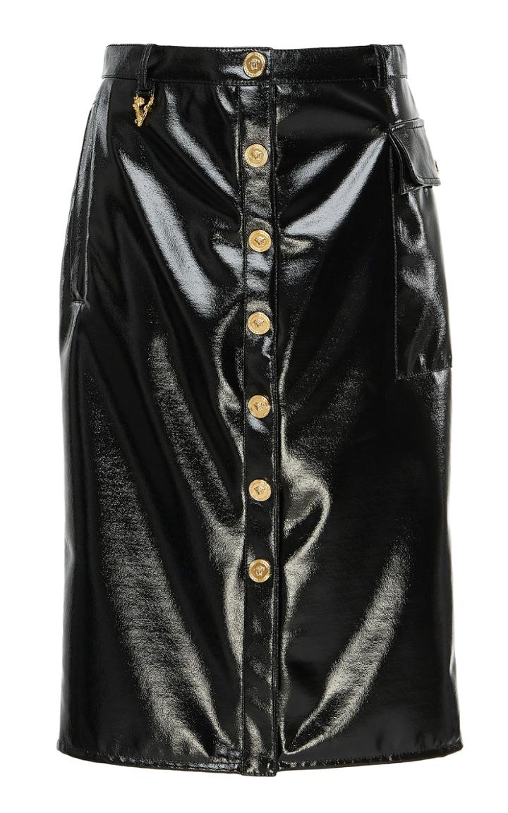 Versace Button Front Vinyl Knee-length Skirt
