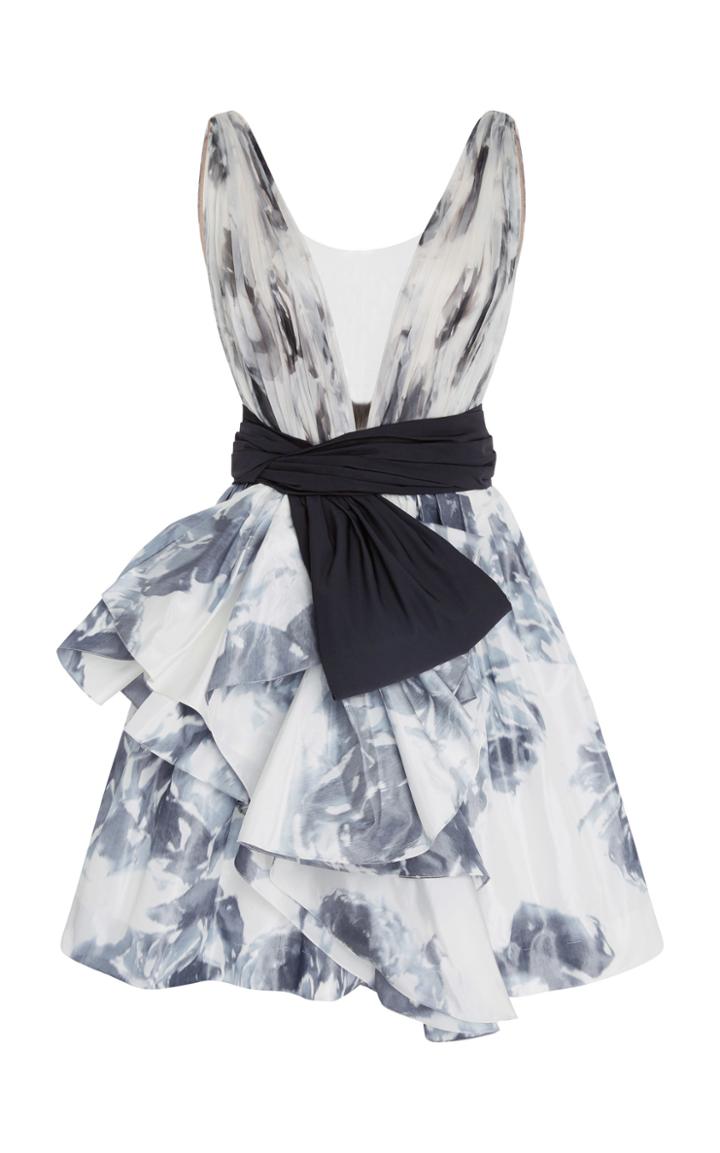 Marchesa Printed V-neck Mini Dress