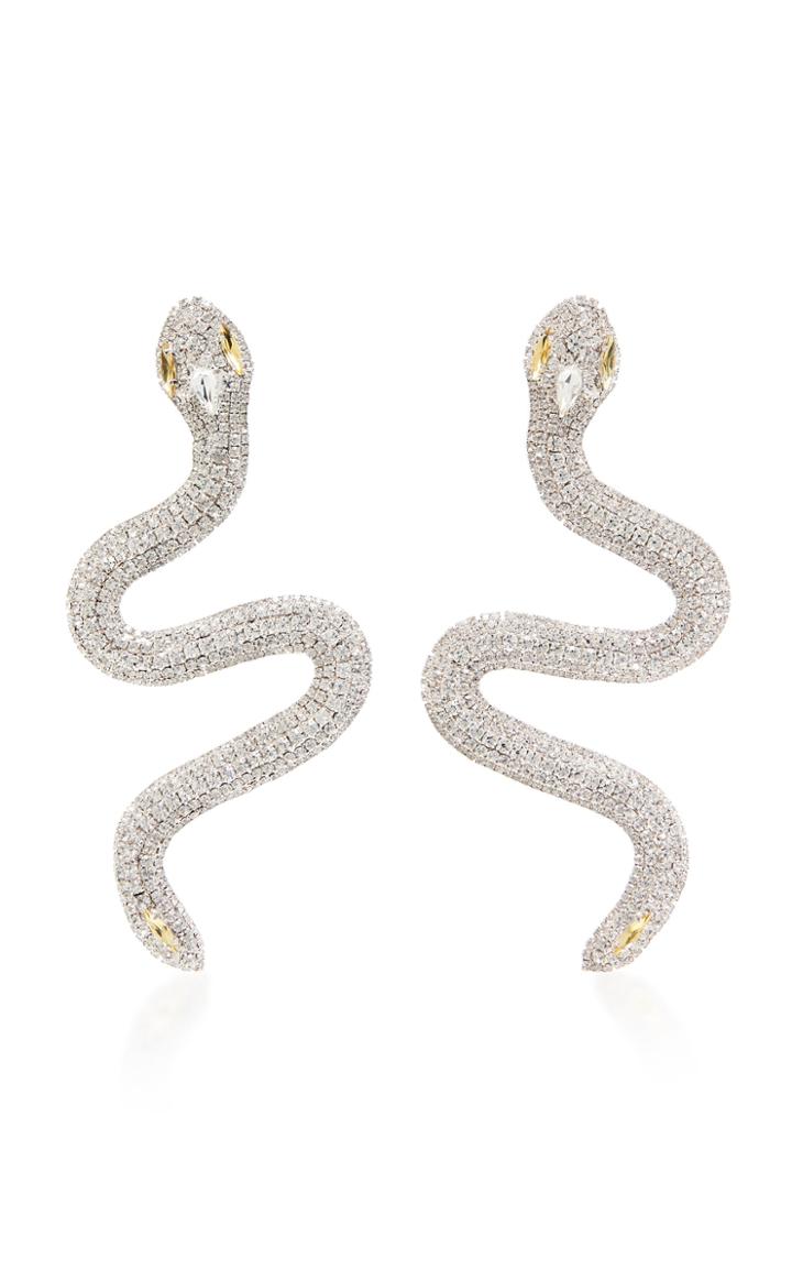 Alessandra Rich Silver-tone Crystal Snake Clip Earrings