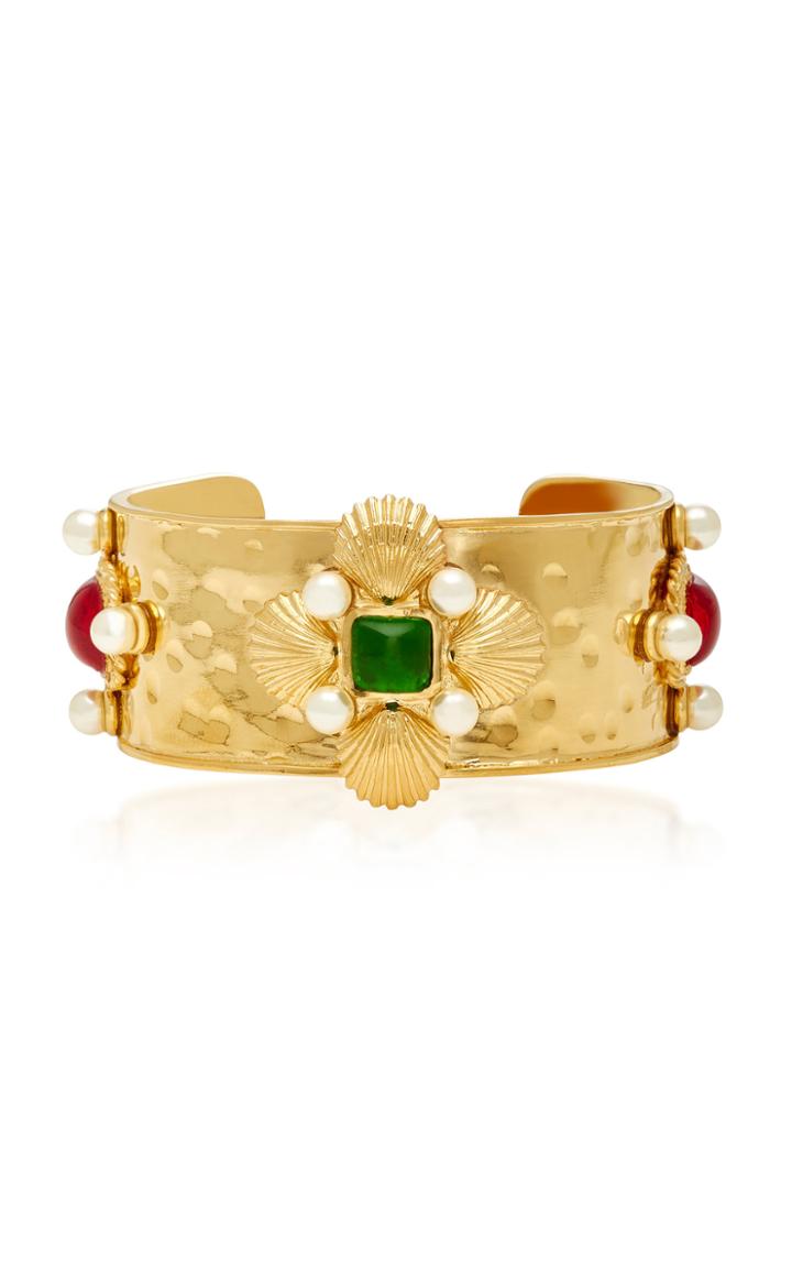 Gripoix Byzantine Shell 24k Gold-plated Brass Pearl And Poured Glass Adjustable Cuff