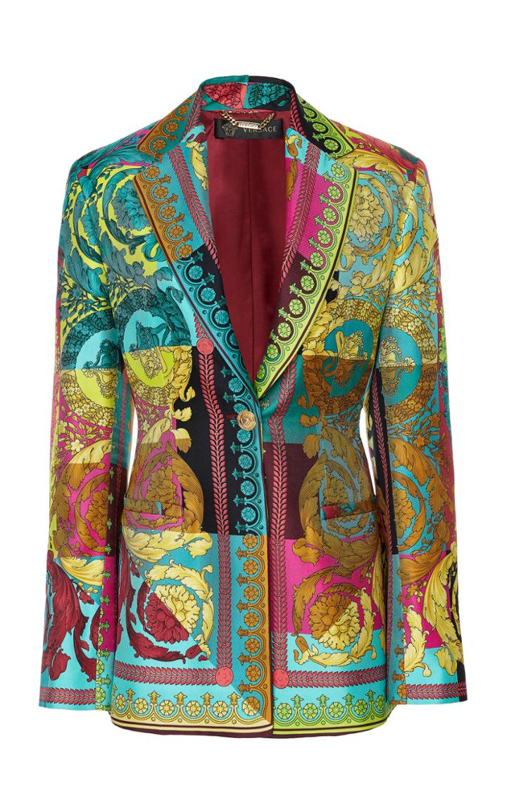 Versace Printed Silk Single Button Blazer