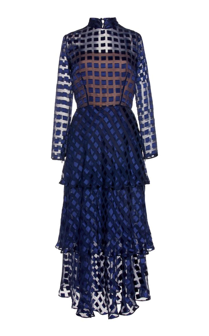 Rebecca De Ravenel Sheer Tiered Silk Dress