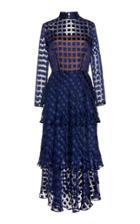 Rebecca De Ravenel Sheer Tiered Silk Dress