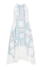 Moda Operandi Costarellos Jewel-neck Printed Cotton Tent Dress With Floral-cut Lace