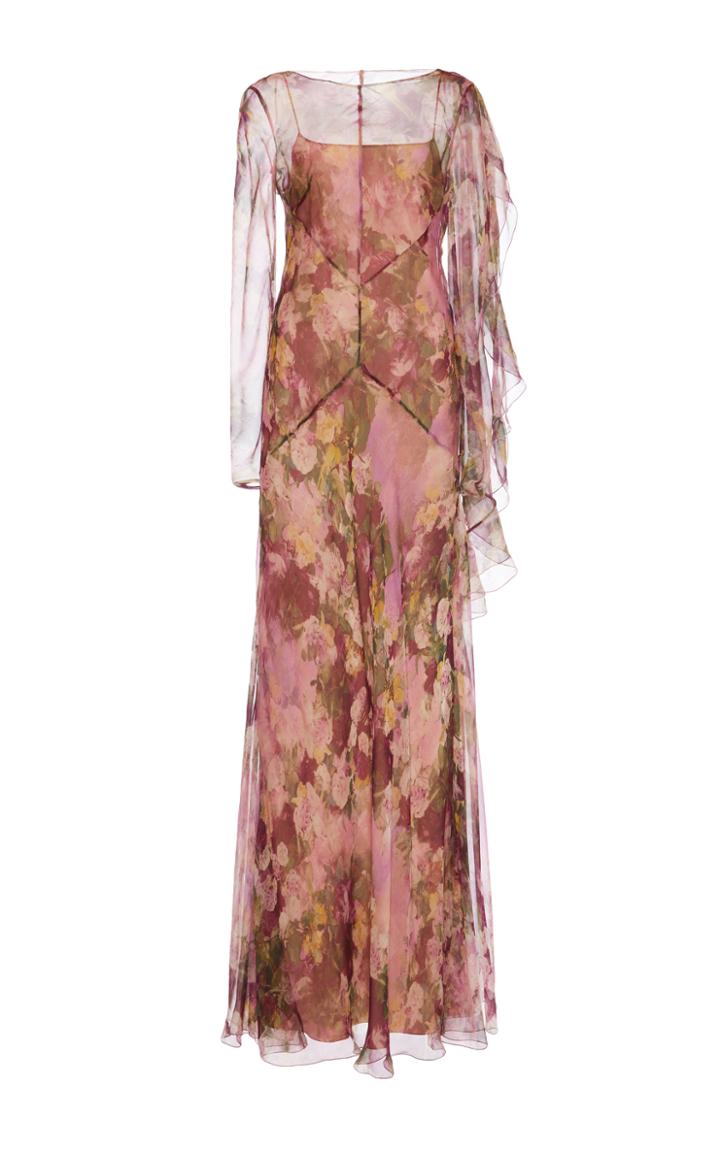 Alberta Ferretti Bateau Neck Cape Gown