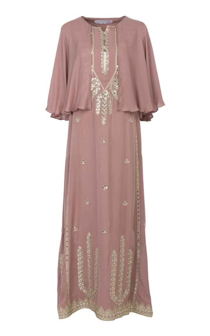 Bthaina Sequin Embroidered Georgette Cape Sleeve Caftan