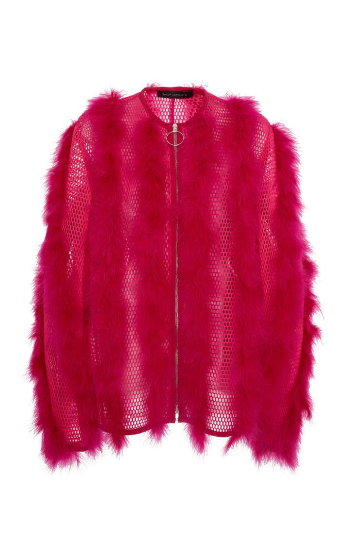 Sally Lapointe Collarless Feathered Mesh Coat