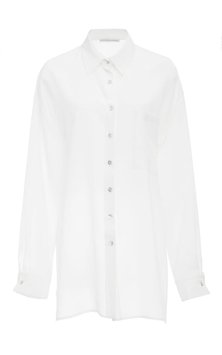 Christina Economou Asymmetric Silk Button Up Shirt