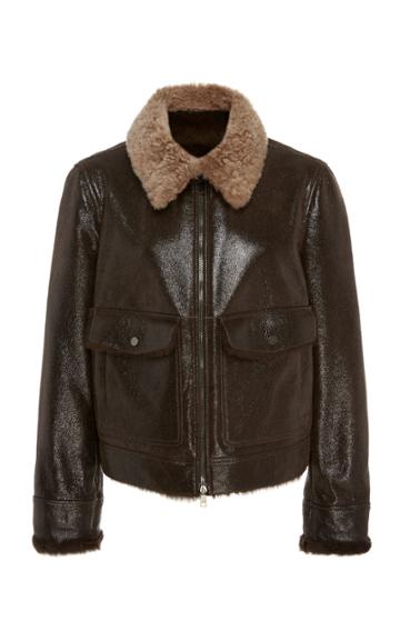 Brunello Cucinelli Shearling-trimmed Leather Jacket Size: 40