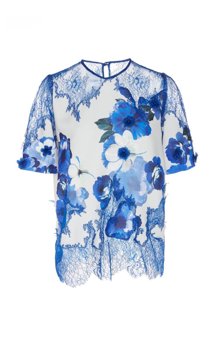 Costarellos Short Sleeve Lace And Crepe Top