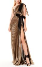 Moda Operandi Zuhair Murad One-shoulder Pleated Lame Dress