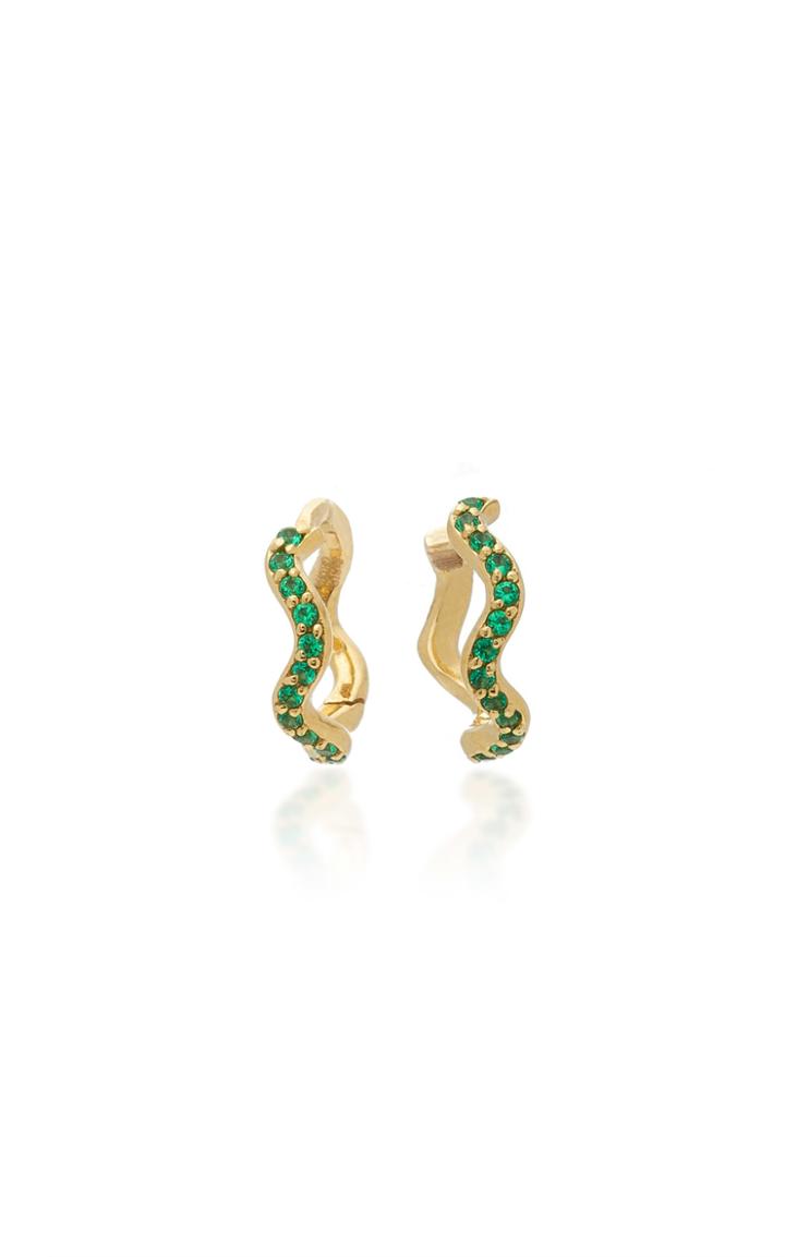 Sabine Getty Yellow Gold Huggie Hoops With Tsavorite
