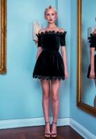 Alexandra Vidal Black Silk Velvet Off The Shoulder Dress