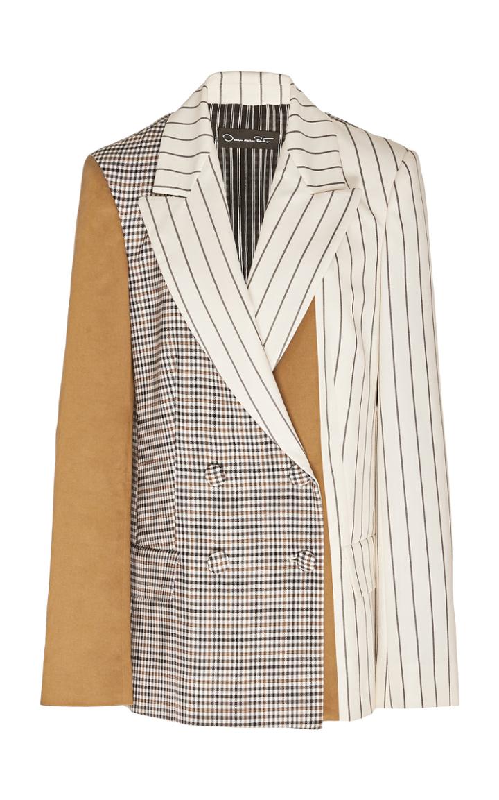 Oscar De La Renta Paneled Double-breasted Silk Blazer Size: 0