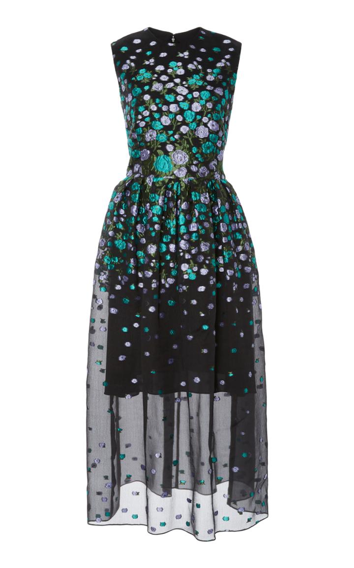 Lela Rose Floral Embroidered Midi Dress