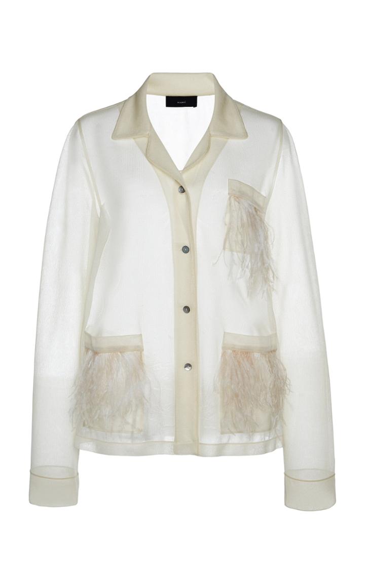 Moda Operandi Alanui Feather-embellished Silk Top Size: M