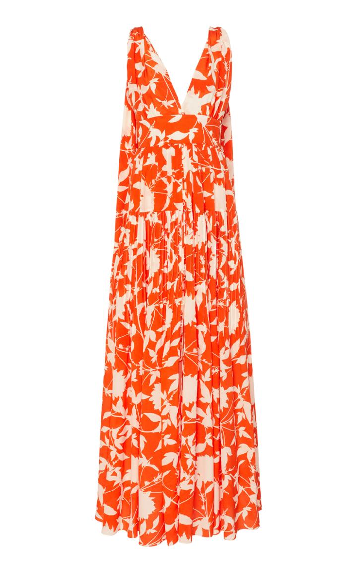 Moda Operandi Oscar De La Renta Floral Pleated Silk Dress Size: 0