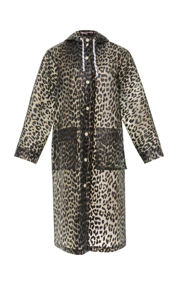 Ganni Cherry Blossom Leopard Print Rain Jacket