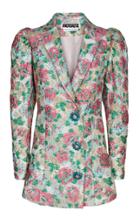 Rotate Carol Button-embellished Floral-jacquard Mini Dress