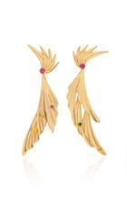 Rodarte Gold Dangle Leaf Earrings With Swarovski Crystals