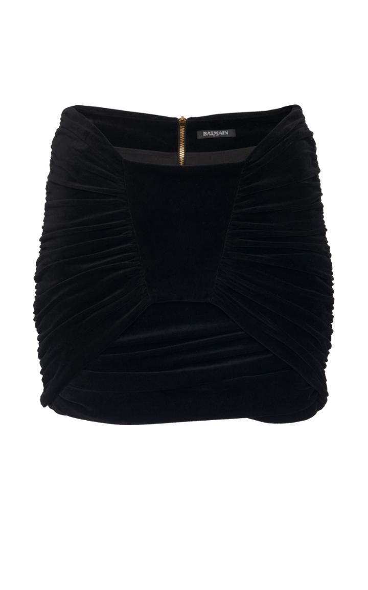 Balmain Ruched Velvet Mini Skirt