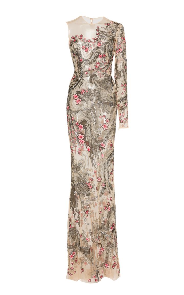 Zuhair Murad Embroidered Tulle One Shoulder Gown