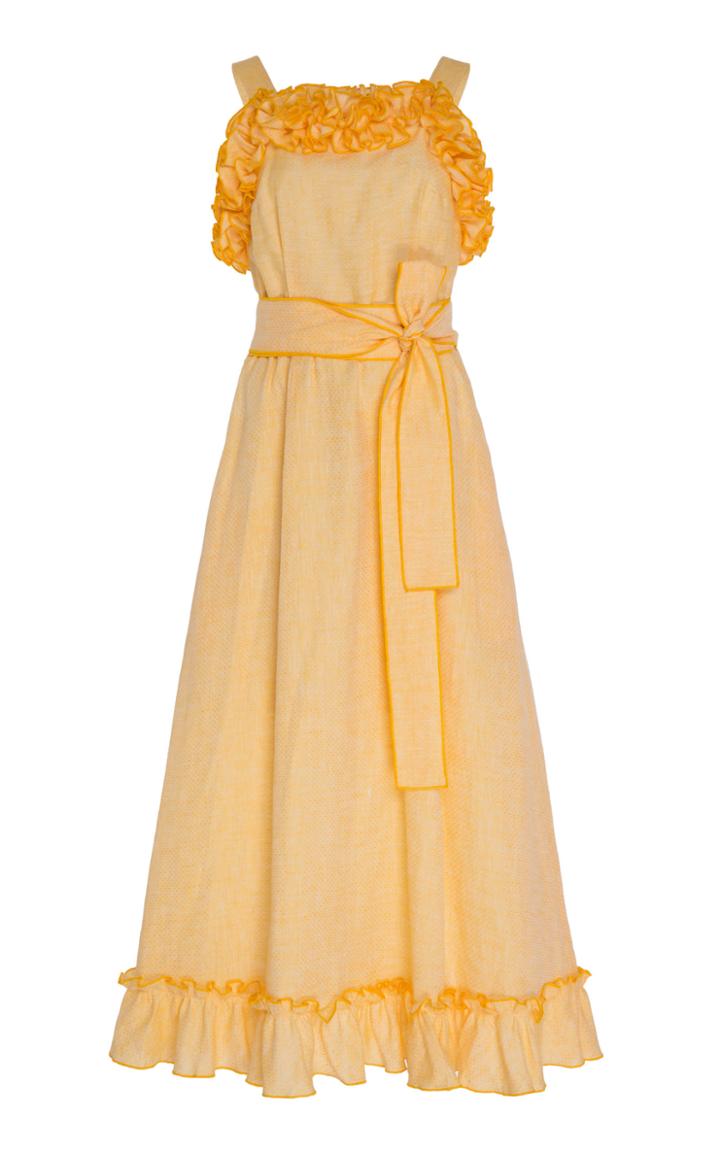 Moda Operandi Gl Hrgel Ruffled Linen Belted Midi Dress Size: S