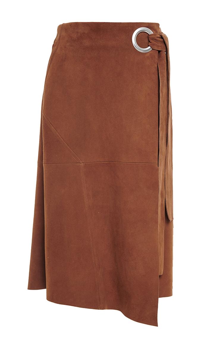 Tibi Tan Suede Wrap Skirt