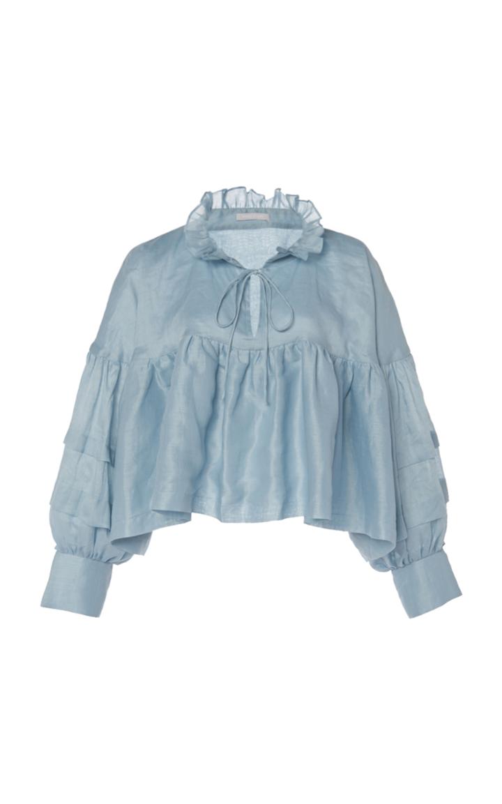 Moda Operandi White Story Elkie Linen Cropped Top Size: M