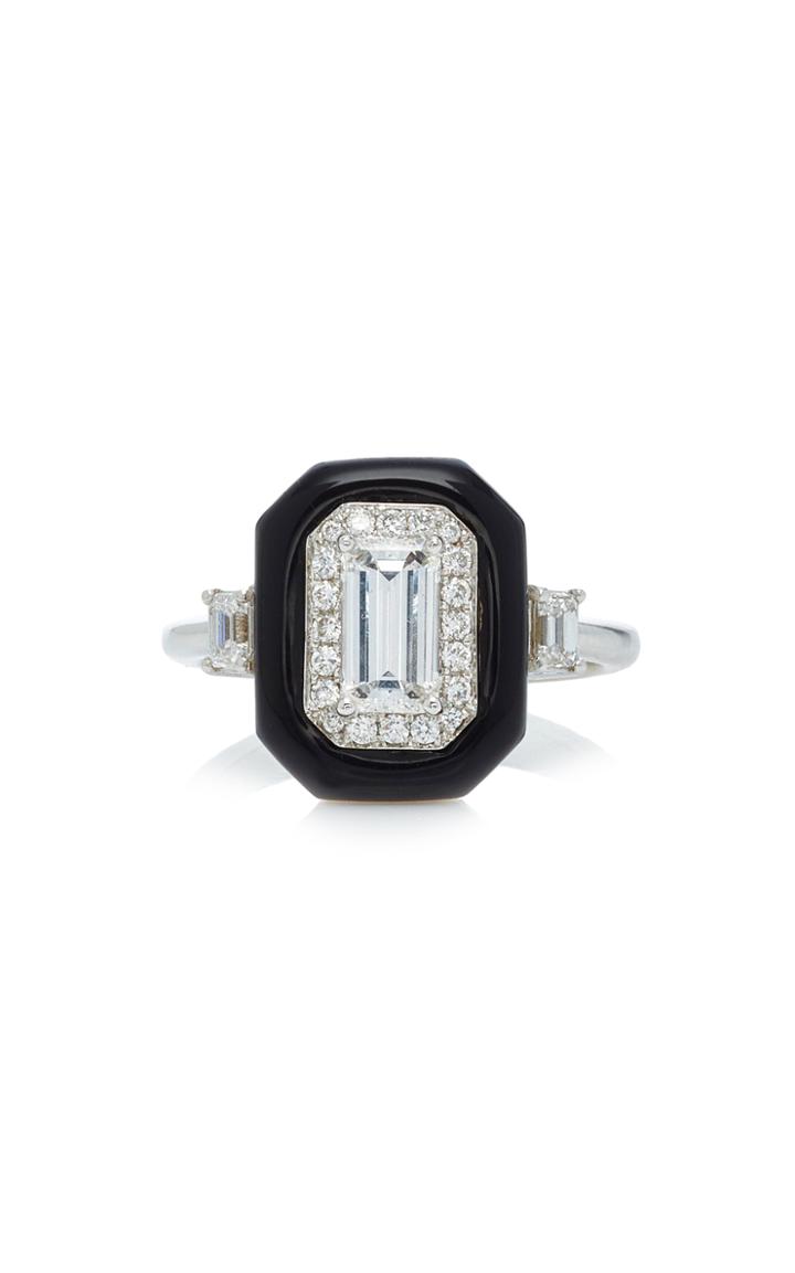 Nikos Koulis Oui Ring With Emerald Cut White Diamonds And Black Enamel