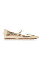 Tabitha Simmons Hermione Metallic Croc-embossed Leather Flats